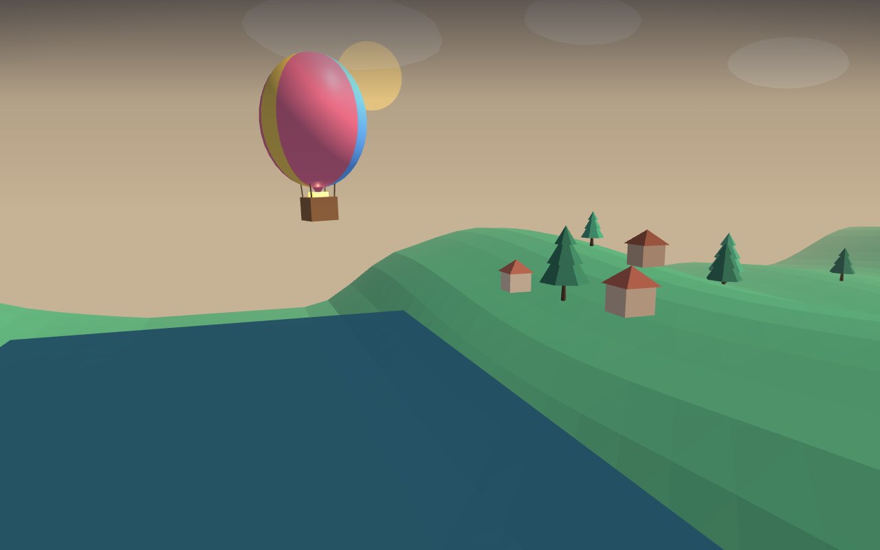 A hot-air balloon drifting across a landscape at golden hour